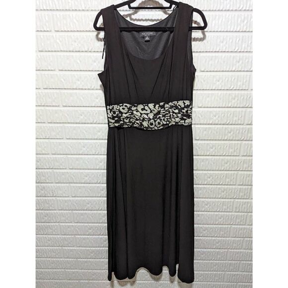 Perceptions Women's Black Tan Shiny Sparkle Abstract 2 Piece Jacket & Dress 16 - Picture 4 of 8